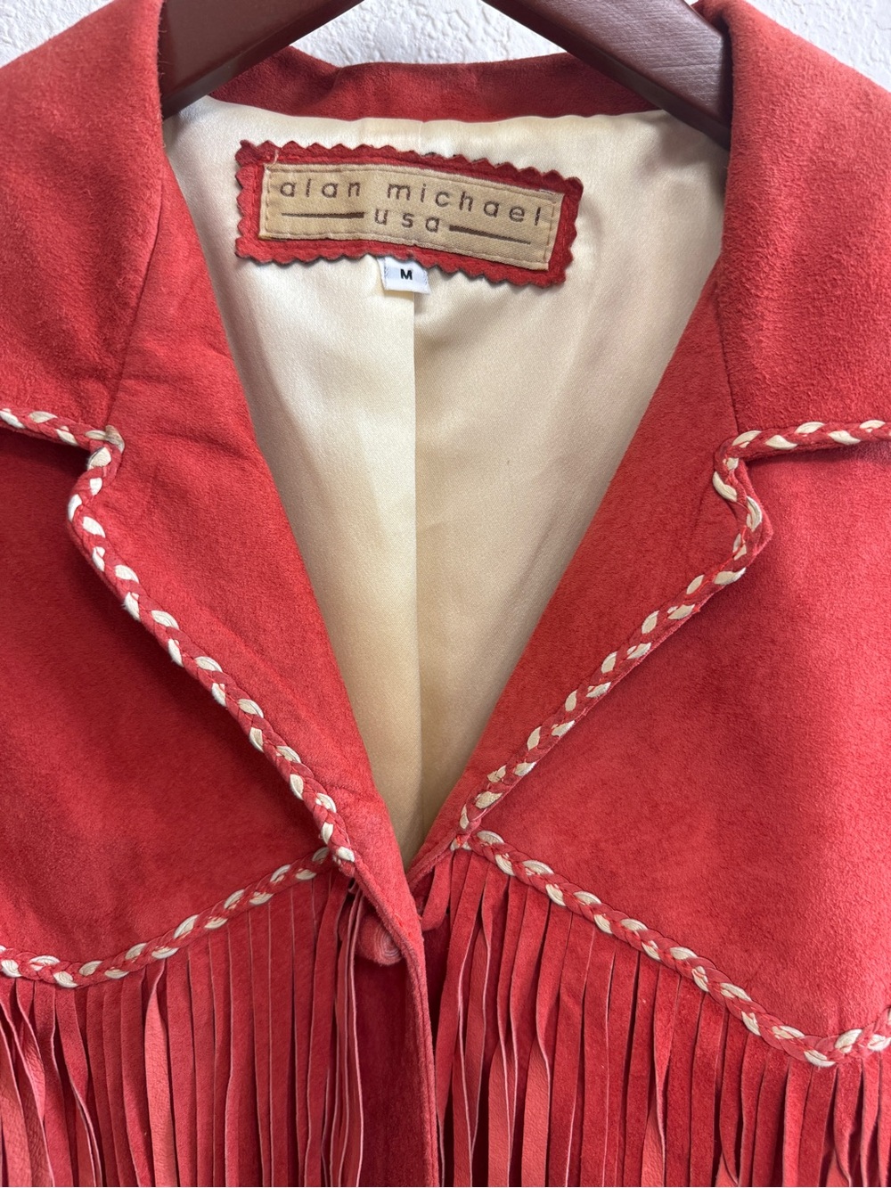 Vintage Red Suede Fringe Leather Jacket - Picture 2 of 6